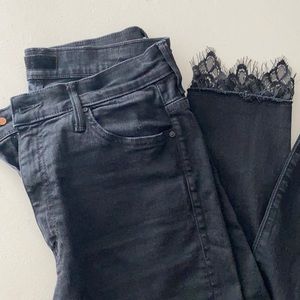 Black MOTHER jeans with lace bottom